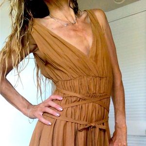 Mustard Seed Dress S Golden Brown Color Asymmetrical Bottom